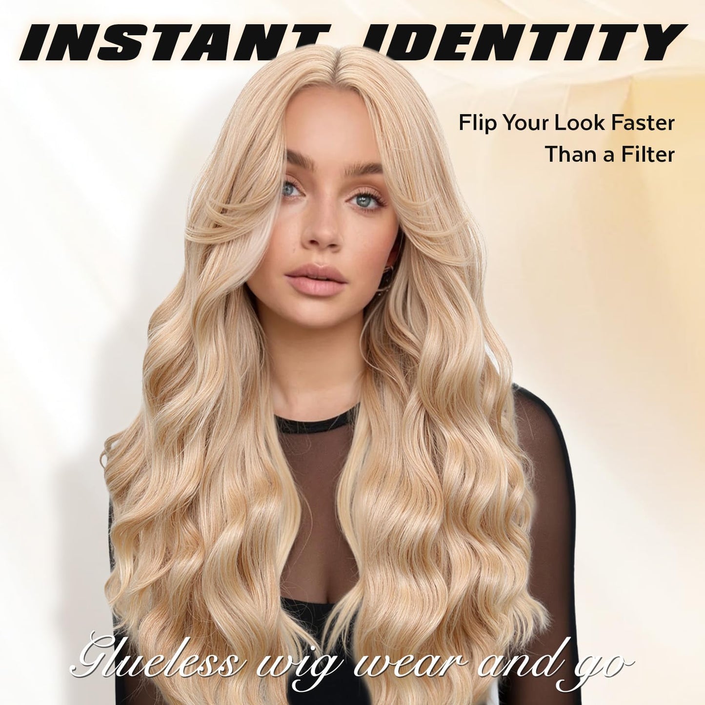 WIGNEE Lightweight Long Wavy Wig with Curtain Bangs for Women – Natural Looking Blonde Synthetic Wig for Daily Wear, Beginner Friendly Heat Resistant Fashion WigGlueless Wear and Go