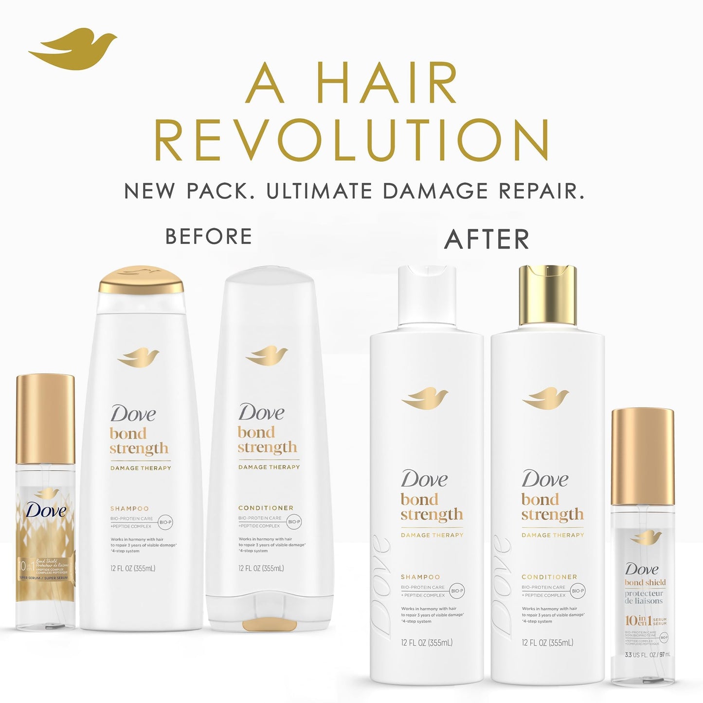 Dove Bond Strength Shampoo & Conditioner Set + Hair Serum Bundle – Repair Treatment for Damaged and Frizzy Hair (3 Piece Set)