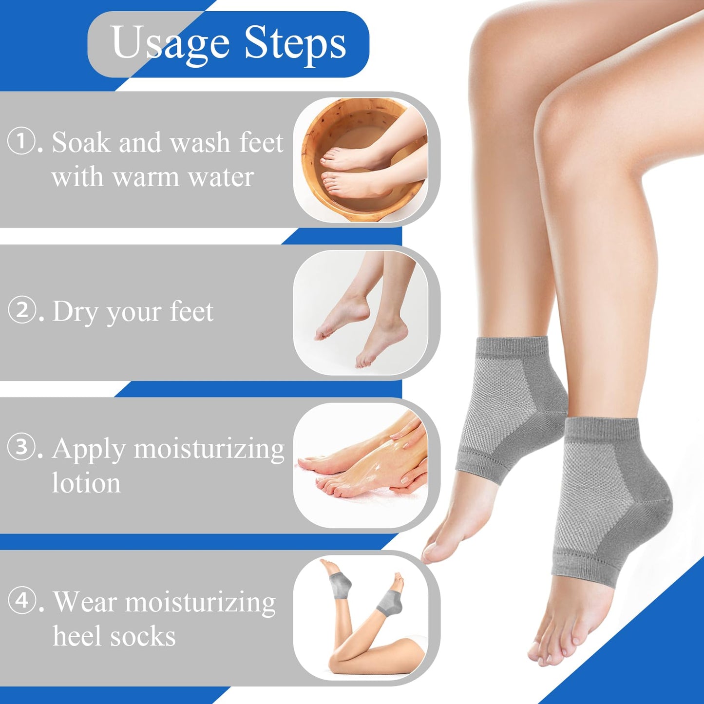 Moisturizing Socks,12 Pairs toeless Socks for Women for Dry Cracked Heel Treatment,Cracked Heel,msilicone Socks for Women