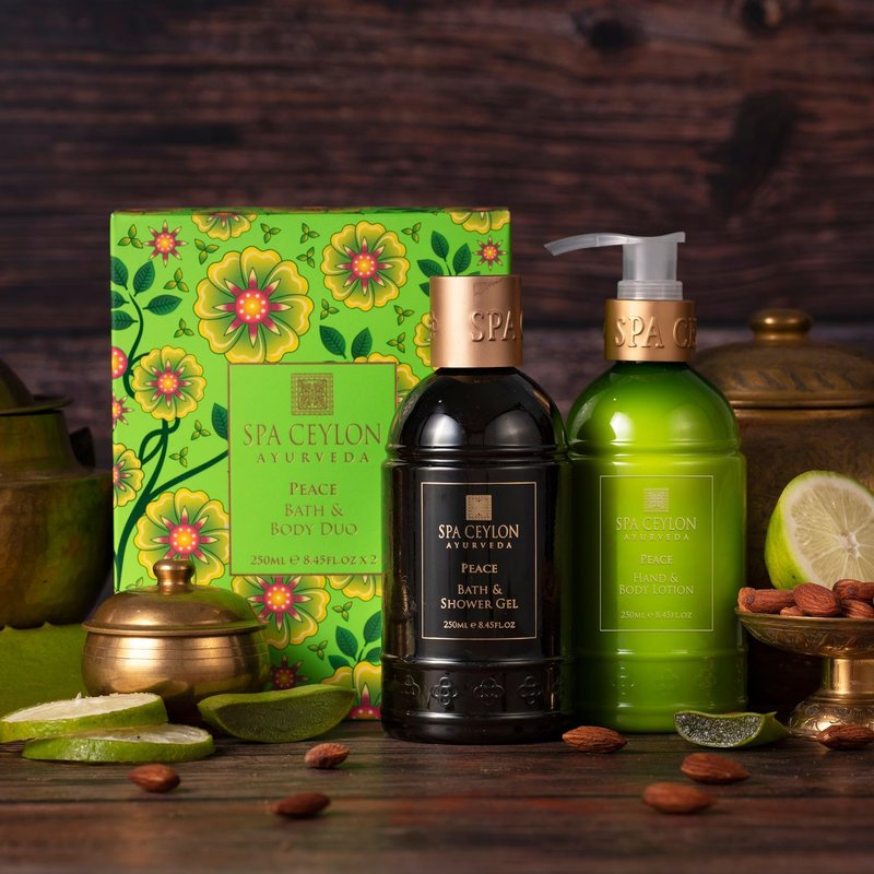 SPA CEYLON Peace Bath & Body Duo Set, Luxury Lavender & Lemongrass Body Wash & Lotion Set, Organic & Natural 250ml x 2