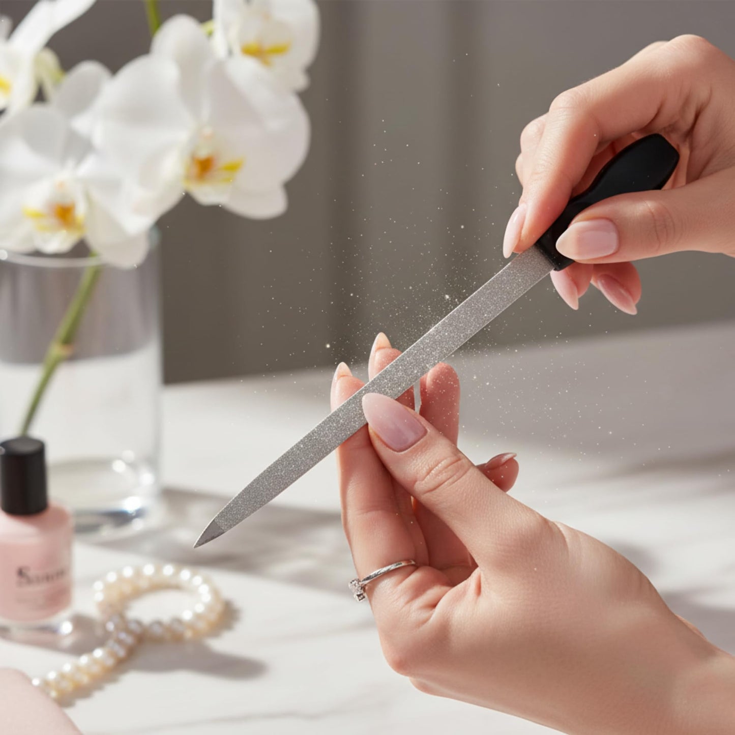 Metal Nail File 2-Pack with Case, Stainless Steel Diamond Nail File for Natural Nails, Double-Sided Fine & Coarse Fingernail File, Precision Shaping, Manicure Tool Gift