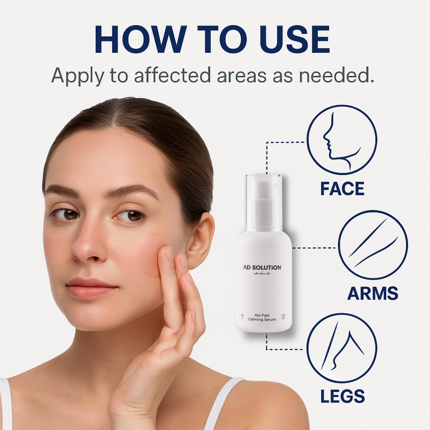 AD SOLUTION Ato Fast Calming Serum for Sensitive & Eczema-Prone Skin Instant Relief from Itch, Redness & Flare-Ups Powered by Cica & Panthenol 1.69 Fl Oz