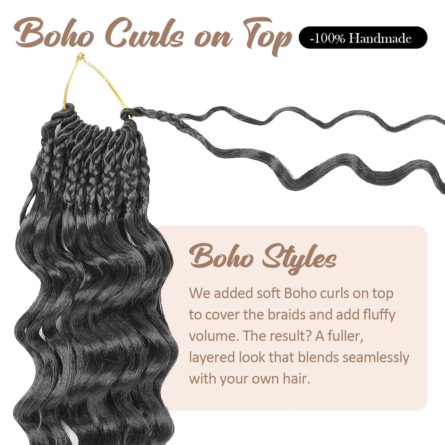 Pre looped Ocean Wave Crochet Hair 8 Packs 12 Inch Natural Black Synthetic Pre Twisted Ocean Braids Hair Boho Deep Wave Short Curly Crochet Hair for Black Women (12 Inch,1B#)