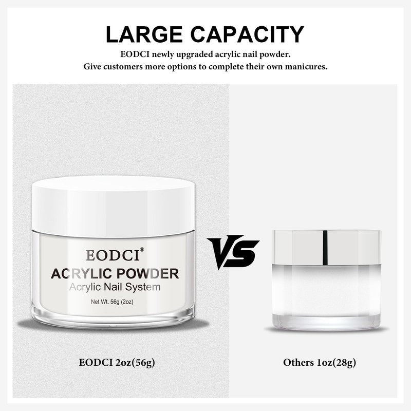 Eodci White Acrylic Powder, 56g/2oz Acrylic Powder Large Capacity Professional Acrylic Nail Powder for Nail Acrylic Extension, Nail Carving, Long-Lasting, No Nail Lamp Needed