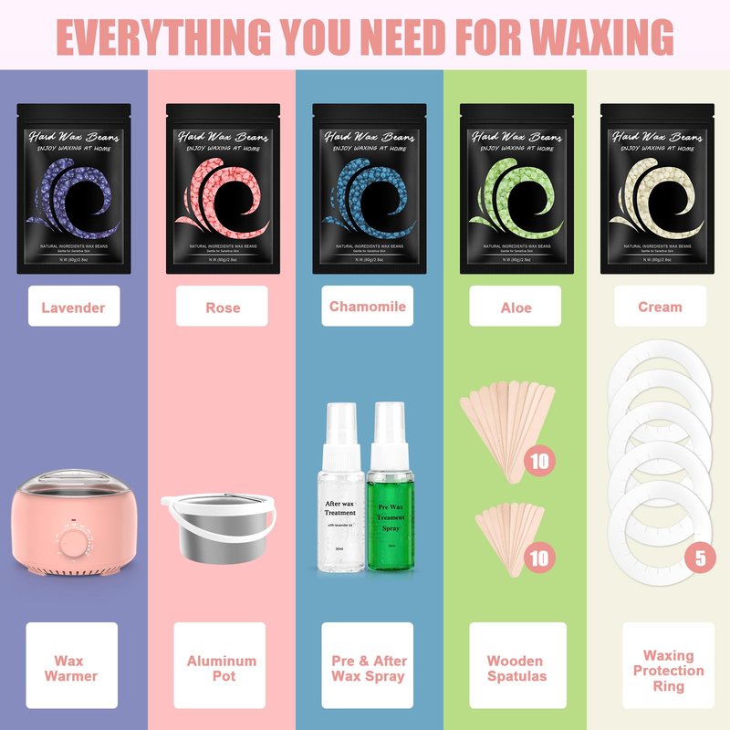 TIKESI Waxing Kit - Wax Warmer for Hair Removal, Hard Wax Kit with 14oz 5 Bags Hard Wax Beans for Full Body, Legs, Face, Eyebrows, Bikini, Brazilian Waxing Kit for Women Men