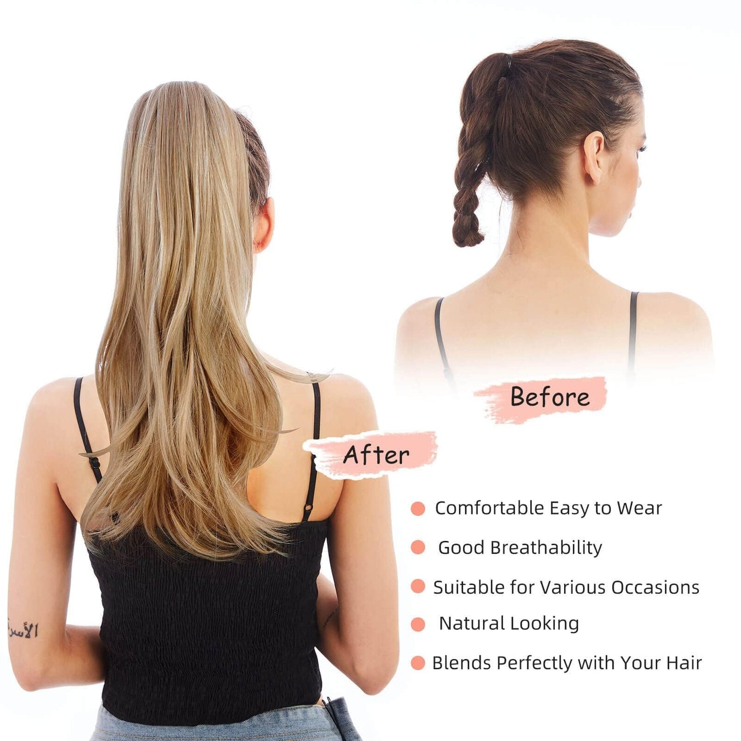HEWEICSY Ponytail Extension,Hair Extension Ponytail 20" Long Claw Hair Extension Synthetic Wavy Straight Hairpieces Ponytail Clip in Ponytail Wig Daily Fluffy Pony Tail for Women(Blonde)