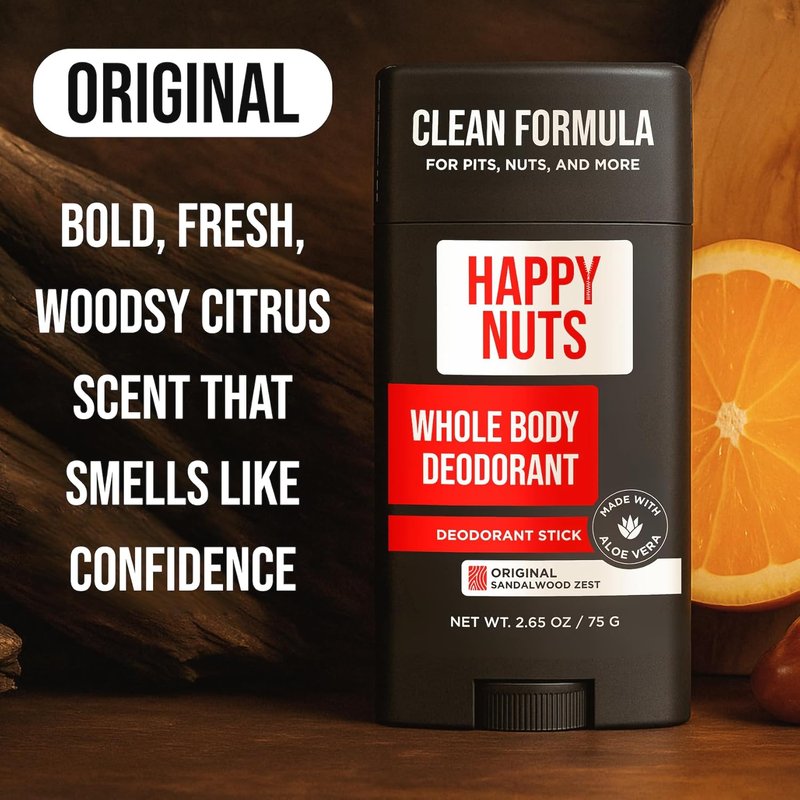 Happy Nuts Whole Body Deodorant for Men - Powerful Odor Control for Pits & Groin | 2.65 oz Original Formula