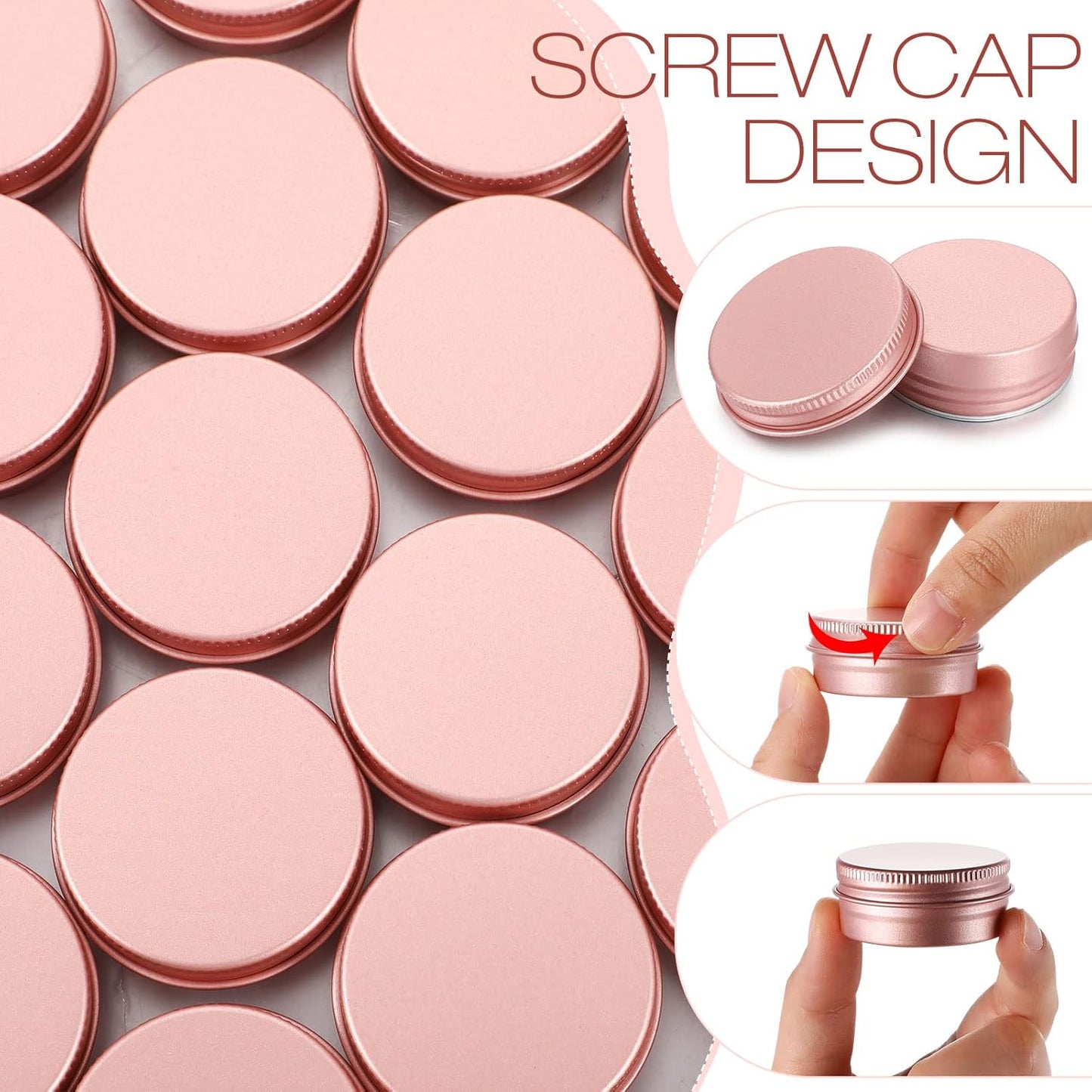 64-Piece Lip Balm Tin Containers - Round Aluminum Jars with Screw Top | 0.5 oz, Rose Gold