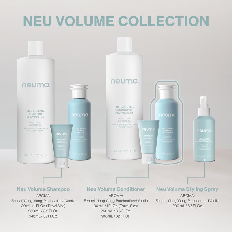 Neuma Neu Volume Conditioner 8.5 Fl. Oz. Fennel, Ylang Ylang, Patchouli, and Vanilla Scent, Moisturizing Conditioner Sulfate Free Paraben Free