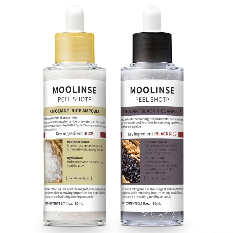 Peel Shot Glow Rice Ampoule Duo Set Day & Night, Gentle Peel + Pore Minimizing & Deep Hydration, Black and White Rice Exfoliant for All Skin Types, 2PCS (White Rice+Black Rice) -A