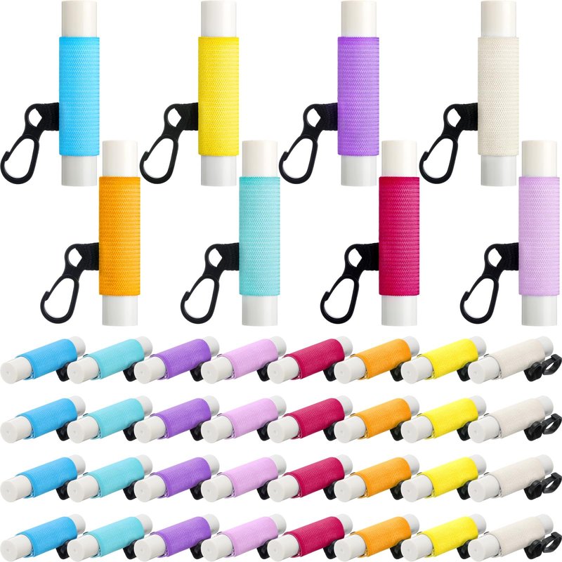 SmoothNovelty 48 Pack Team Gift for Women Lip Balm Holder Keychain Bulk Clip on Lipstick Holder Colorful Lipbalm Lip Gloss Keychain Sleeve Elastic Lipstick Sleeve Clip for Office Travel