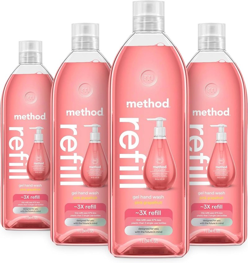 Method Gel Hand Soap Refill, Pink Grapefruit, Recyclable Bottle, 34 oz, 4 pack