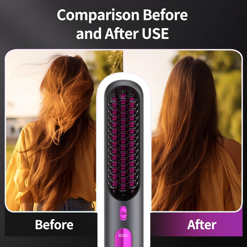 FeMaLUX Cordless Hair Straightener Brush, Portable Hair Straightener for Women,Lightweight for Travel Easy use,80mins Long Battery,10s Fast Heating, USB Rechargeable,Plasma Ionic Tech, LED Display