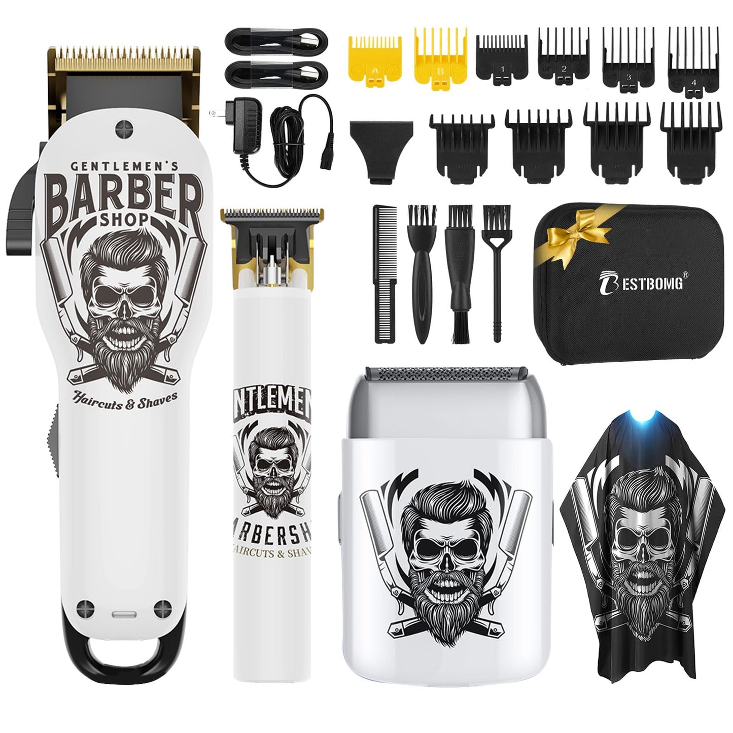 BESTBOMG® Hair Clippers for Men Professional, Hair Clipper, Beard Trimmer & Electric Shaver Kit, Zero-Gapped T-Blade Barber Grooming Kit, LED Display, Rechargeable, Gifts for Men