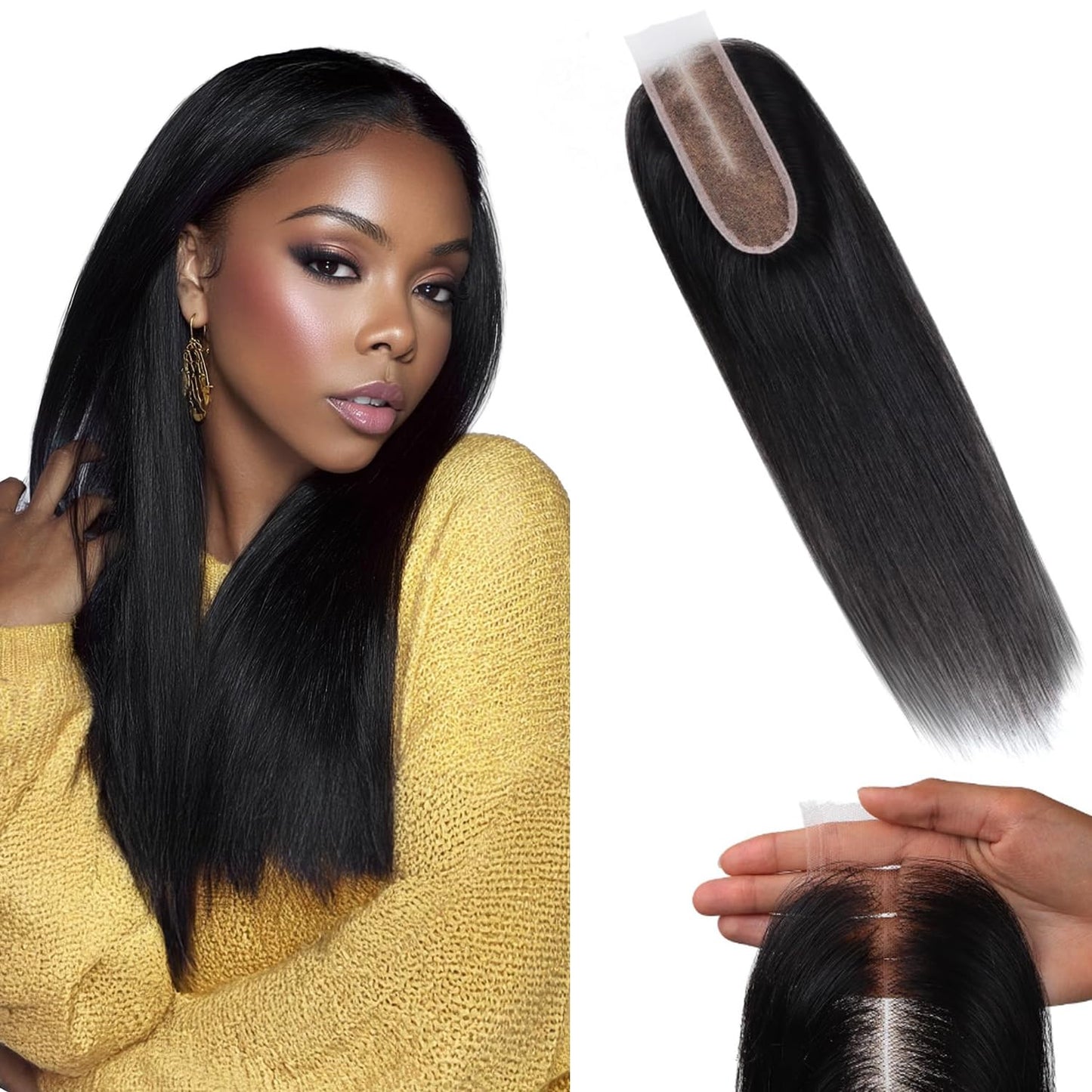 Lashey 2x6 SKINLIKE HD Lace Closure Human Hair Straight, 0.10mm Ultra-Thin Invisible HD Lace, Pre-Bleached Knots and Pre-Plucked Hairline 14 Inch Natural Black
