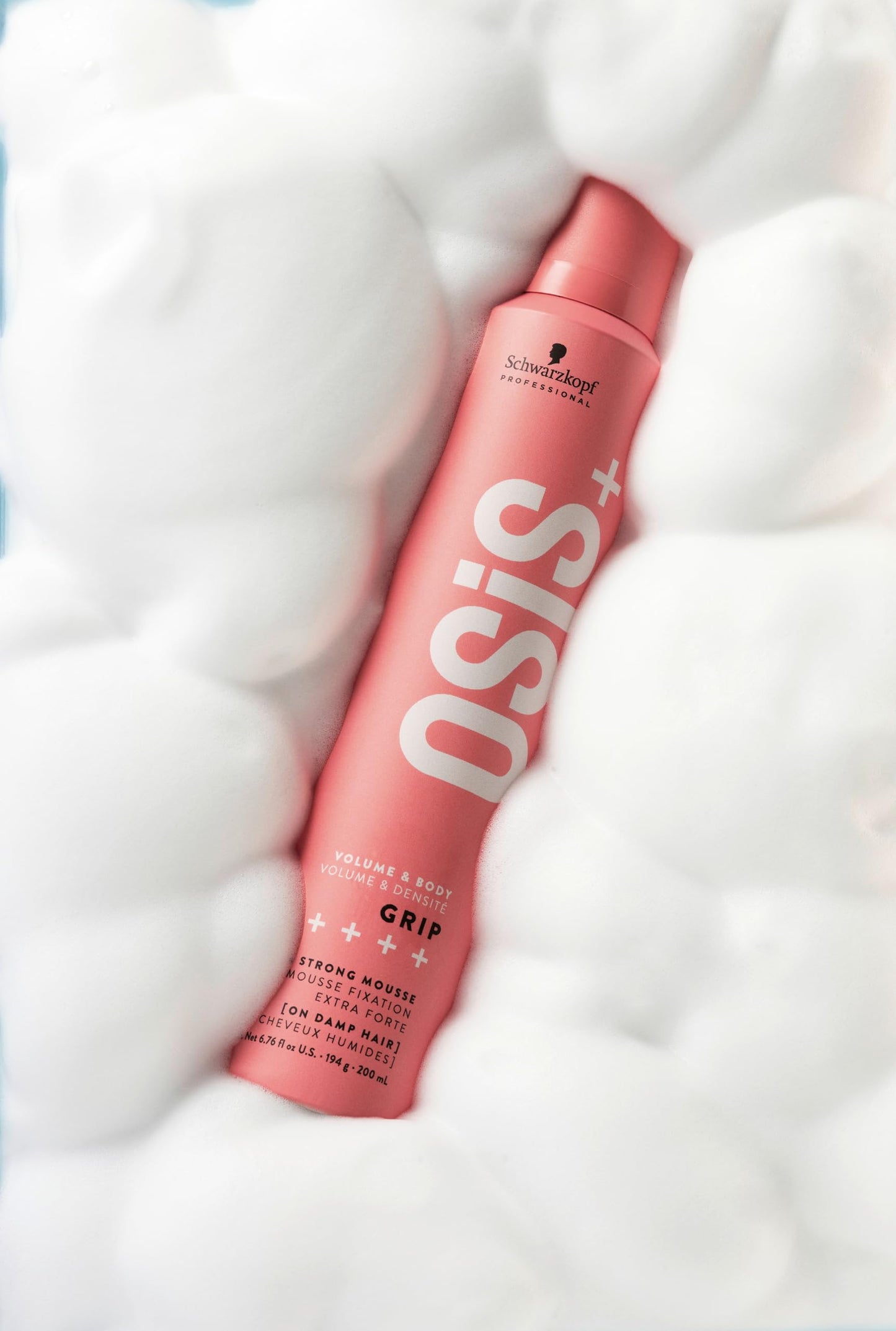 OSiS+ Grip Extreme Hold Mousse – Extra Strong Control and Volume with Lasting Definition and Natural Shine – Volumizing, Vegan Formula with Heat Protection, 6.76 oz