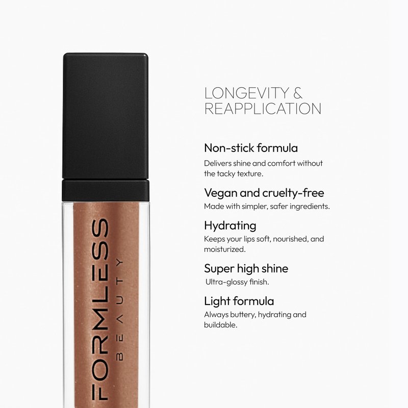 Formless Beauty by Jenny McCarthy Lip Gloss – Euphoria Lip (Chestnut-Brown Shine) – Hydrating, Clean, Non-Toxic, High-Shine Finish