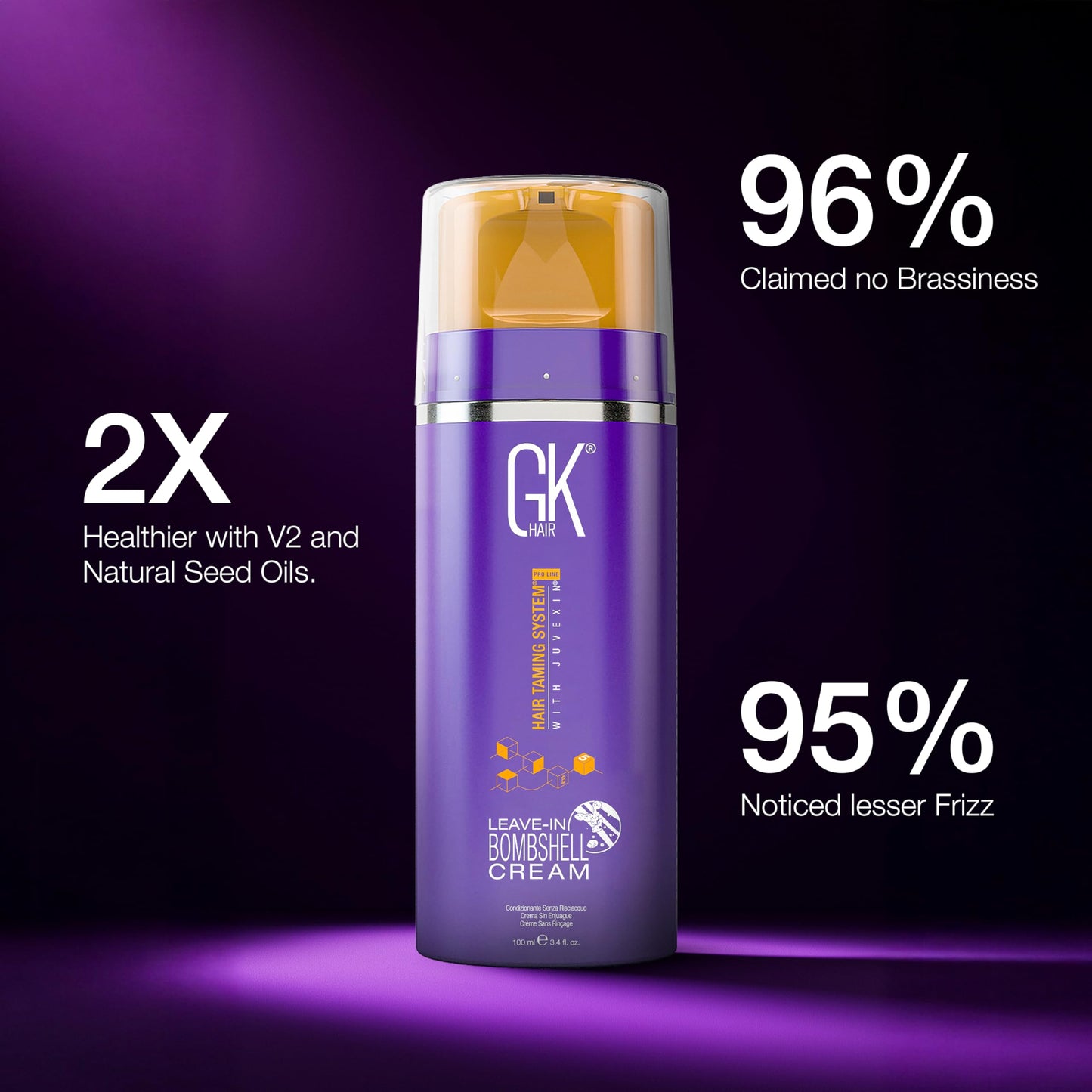 GK HAIR Leave In Bombshell Purple Cream – Purple Leave In Conditioner, Hair Toner for Brassy Hair, Hydrating, Frizz Control for Blonde & Damaged Hair 3.4 Oz