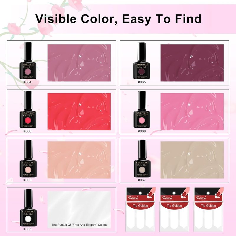 LimeGirl Gel Nail Polish Kit - 23PCS Salon-Grade UV Light Set | 7 Colors Including Classic French White & Mauve Grey