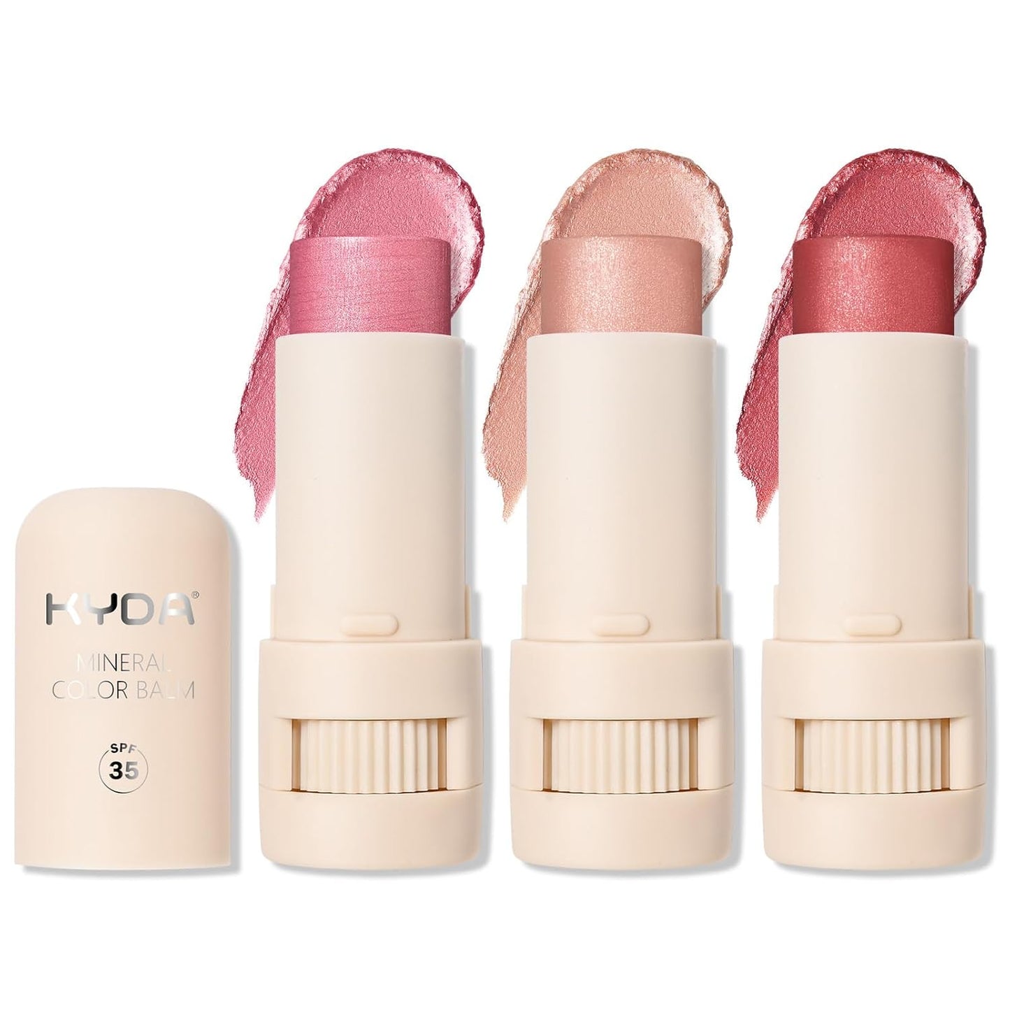 Mineral Color Balm - SPF 35 Shimmer Cream for Lips & Cheeks | Buildable, Lightweight, Multiuse - Pink, Lovely, Shy