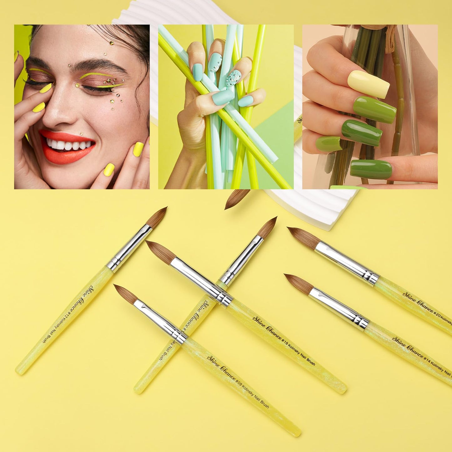 Acrylic Nail Brush Size 14, 100% Pure Kolinsky Nail Brush for Acrylic Application, Professional Nail Extension Manicure Tool Nail Drawing Pen for DIY Home Salon(Yellow)