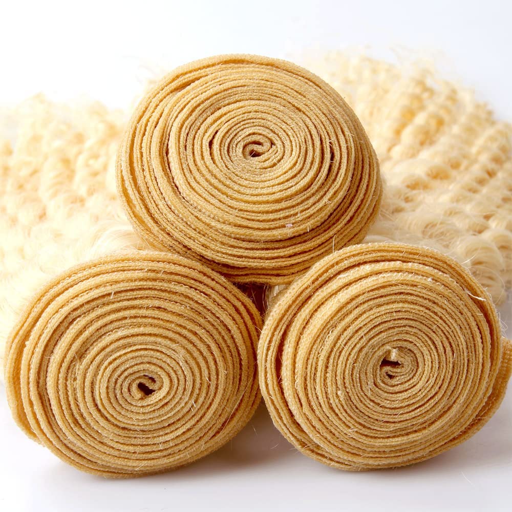 FuivJuix 613 Blonde Bundles Deep Wave Bundles Human Hair 16 16 16 Inch Brazilian Virgin Hair Honey Blonde Deep Wave Bundles Human Hair Extensions 3 Bundle 50 Gram Per Bundle