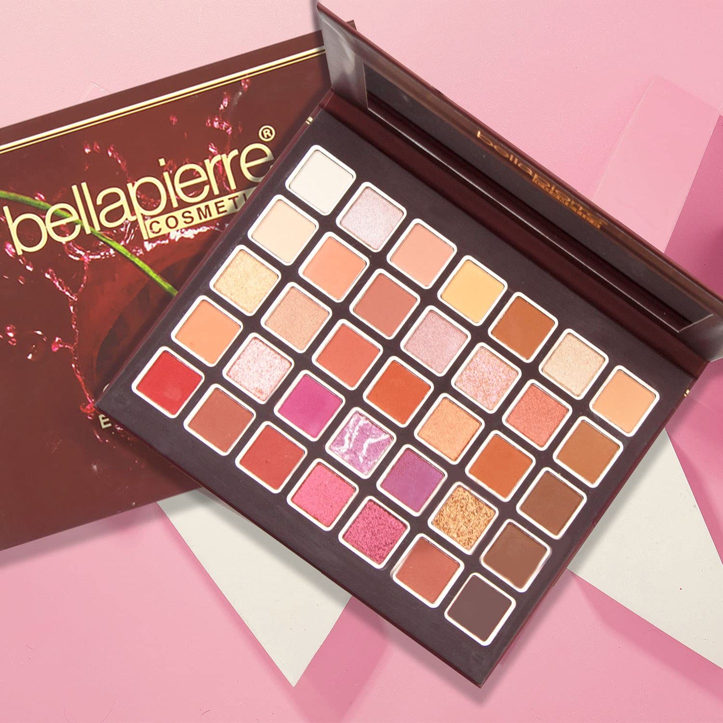 bellapierre Cherry Pop Eyeshadow Makeup Palette | 35 Colorful Shades in a Range of Matte, Satin, Shimmer, and Glitter Finishes | Non-Toxic and Paraben Free | Vegan and Cruelty Free