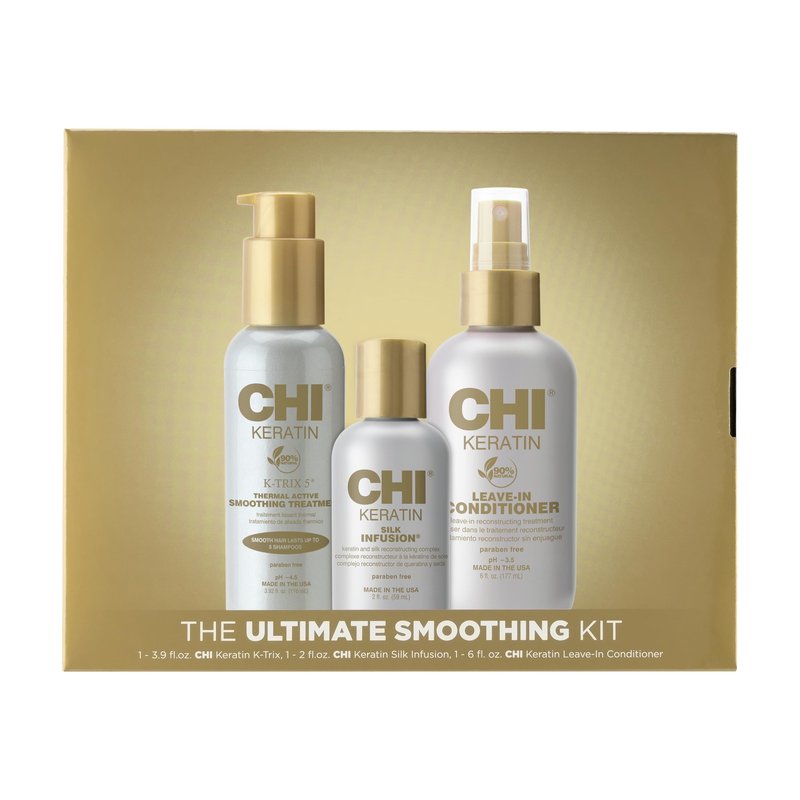 CHI Ultimate Smoothing Gift Kit, 2 Oz Keratin Silk Infusion, 3.92 Oz K-Trix & 2.26 Oz Leave-In Conditioner, Sulfate, Paraben, & Cruelty-Free (3 Items)