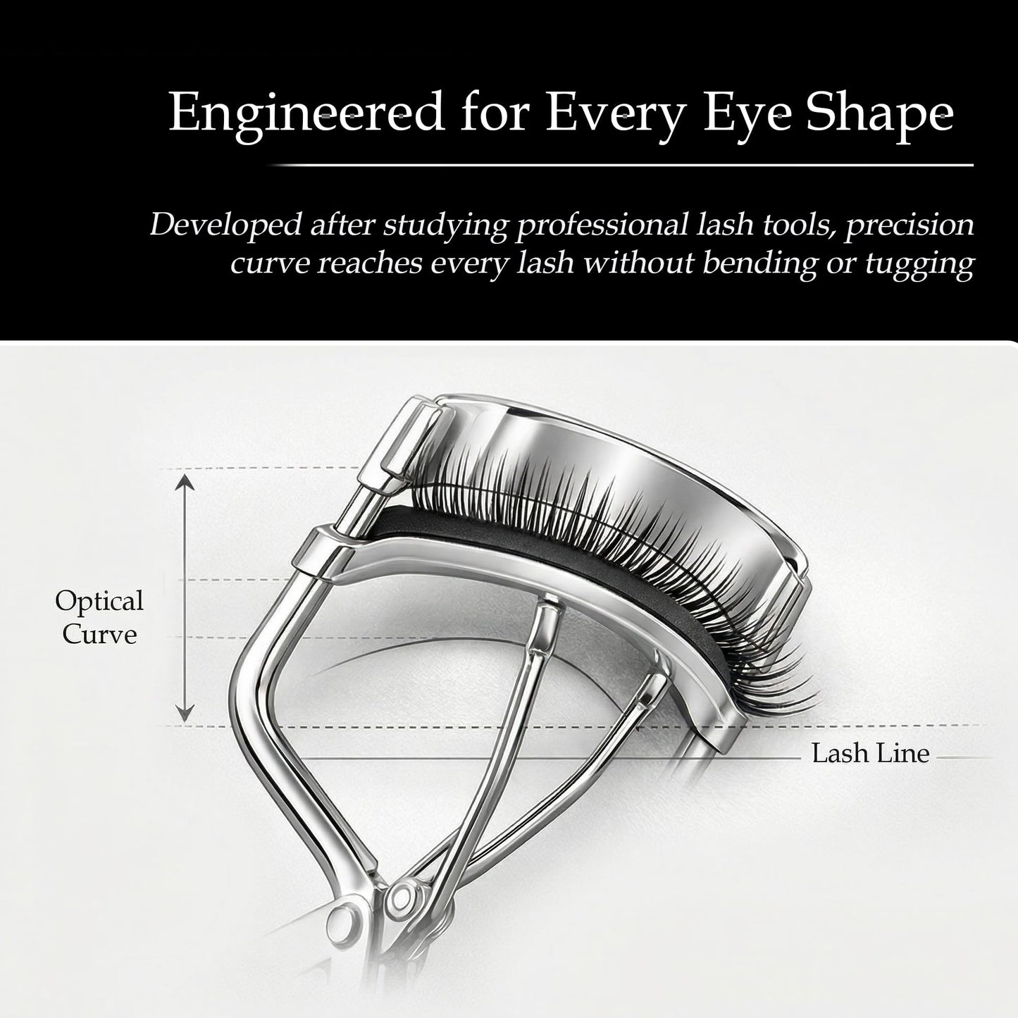 NAMYO Eyelash Curler – Precision Lash Curler for Almond, Hooded and Deep-Set Eyes with Ergonomic Handle and 10 Silicone Refill Pads – Compact Travel Size - Pearl Silver