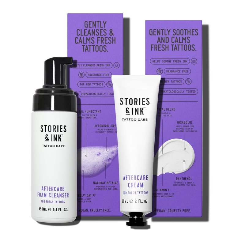 Stories & Ink Tattoo Care | AFTERCARE DUO REGIMEN | Healing Routine for Fresh Tattoos (Aftercare Cream + Aftercare Foam Cleanser), Soothes & Repairs Fresh Tattoos, Fragrance-free