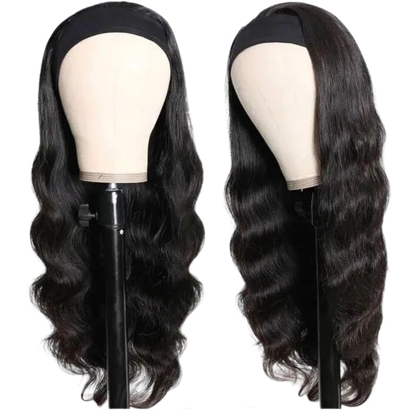 Headband Wig - 12 Inch Body Wave Human Hair for Black Women | Brazilian Virgin Hair, Glueless, Natural Black
