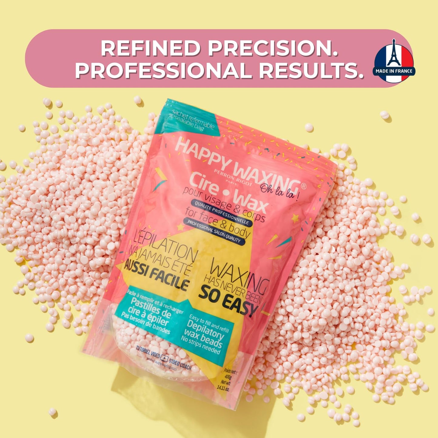 Refill Hard Wax Beads - Premium Polymer Hair Removal Wax for Sensitive Skin | 14.11oz / 400g, Painless & Hypoallergenic