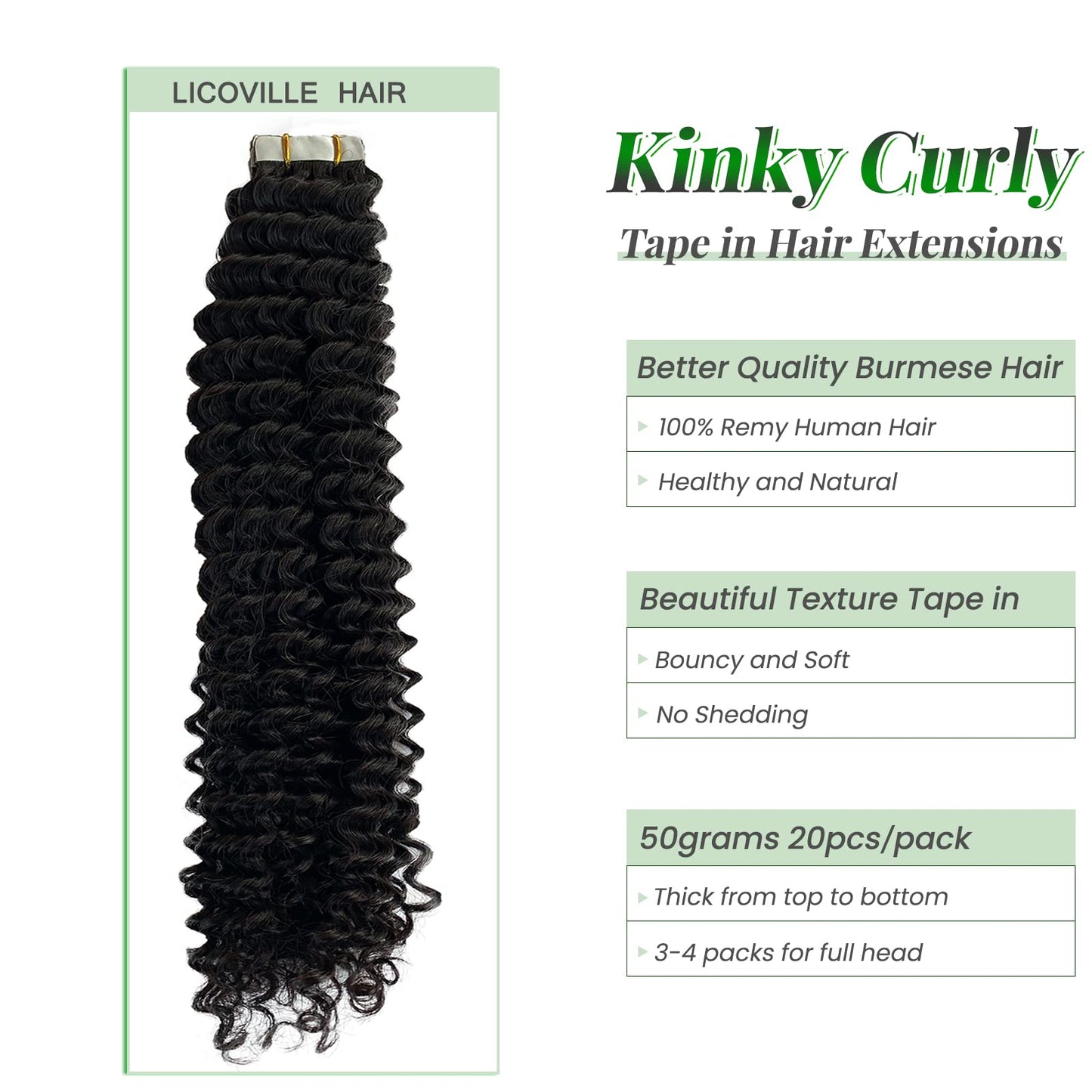 Curly Tape in Human Hair Extensions for Black Women, Kinky Curly Tape in Hair Extensions 50grams 20pcs Full Head Real Human Hair Kinky Tape ins Extensions 20 Inch Natural Black