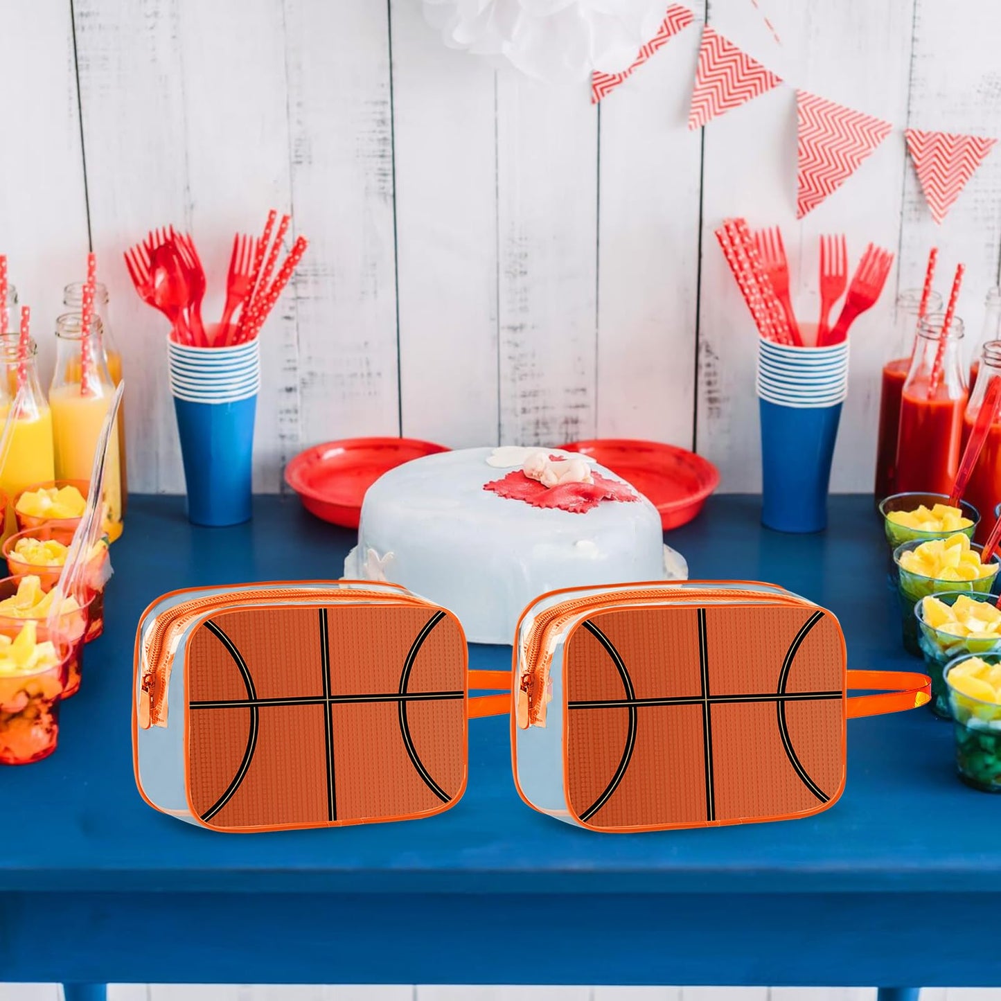 Lebaley 16PCS Basketball Cosmetic Bag - Basketball Snack Bags for Team,7x5.5x7'' Basketball Goodie Bag,Basketball Team Gifts for Player,Waterproof Clear PVC Zippered Toiletry Carry Pouch for Travel