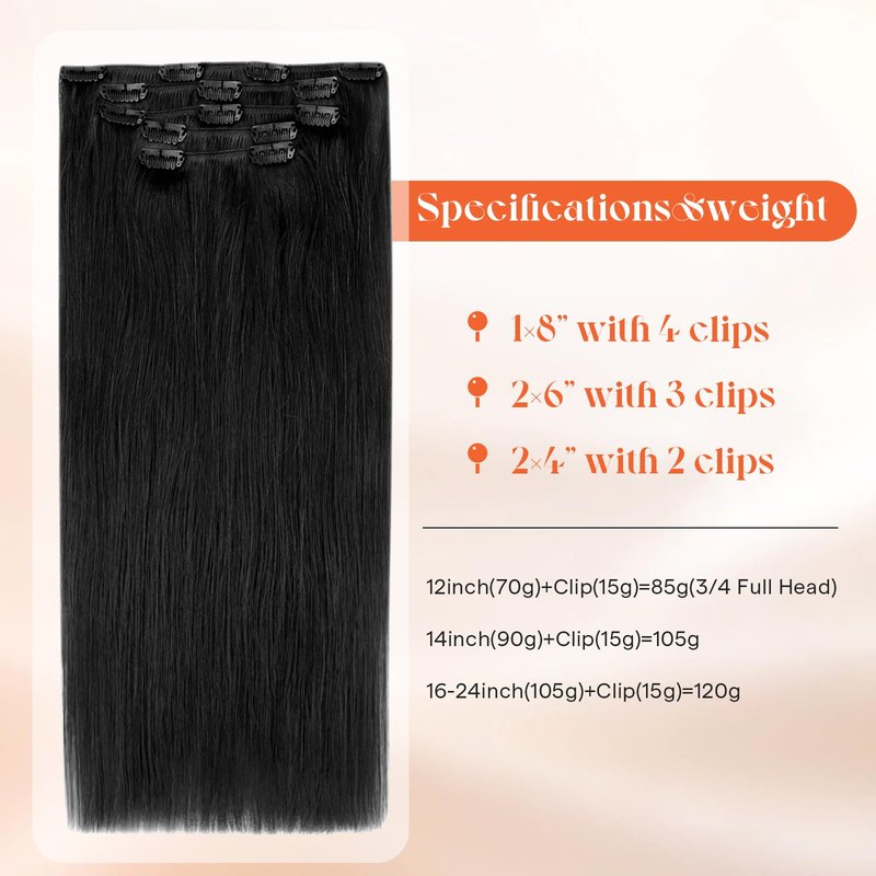 Sunny Hair Clip in Hair Extensions Real Human Hair 85g Remy Hair Clip in Extensions for Women Human Hair Extensions Natural Black 12 Inch
