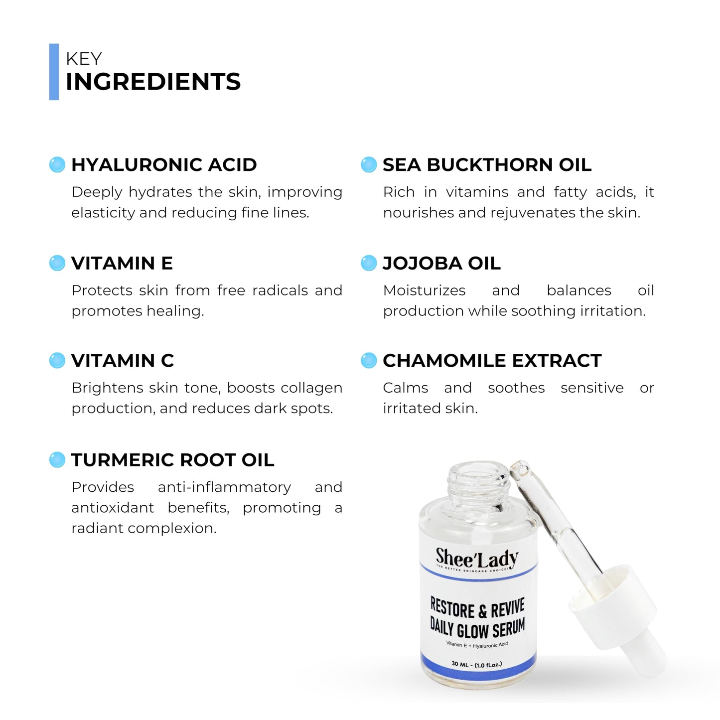 Shee'lady Restore & Revive Daily Glow Serum Daily Anti-Aging Wrinkle and Skin Tone Skin Care Treatment, Brightening Serum, Stocking Stuffers for Men & Women, 30 ML, 1 oz