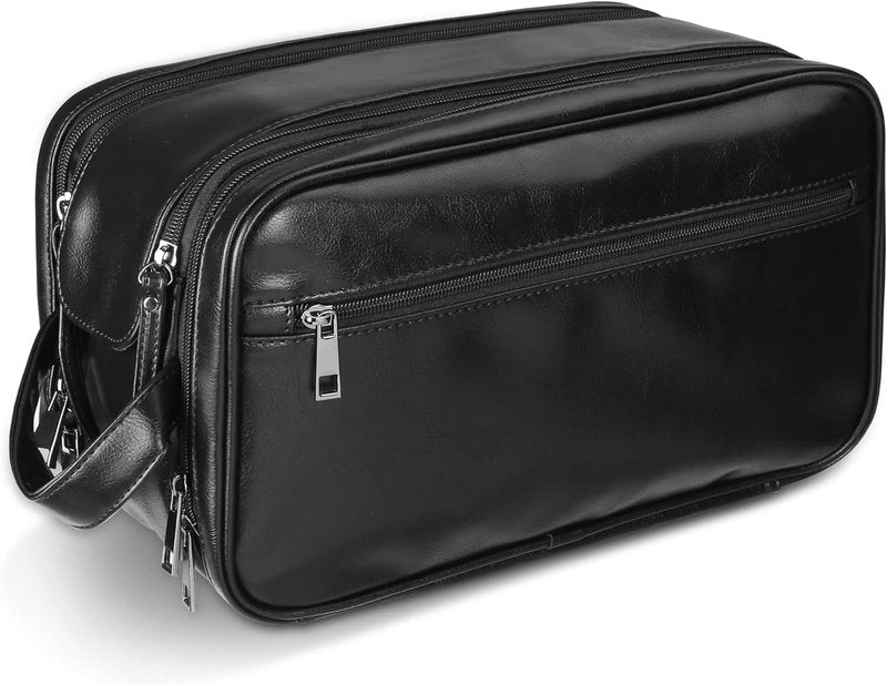 Personalized Leather Travel Toiletry Bag for Men - Large Waterproof Dopp Kit | Ideal for Shaving & Grooming