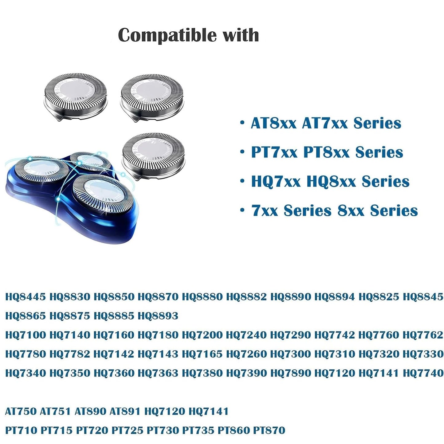 Suleto HQ8 Replacement Heads Compatible with Philip Aquatec Electric Shaver, HQ8 Heads Razor Blades New Upgraded for Aquatec Shavers HQ7100, HQ8160, AT810, PT720, PT860, 8892XL, 3-Pack & Brush