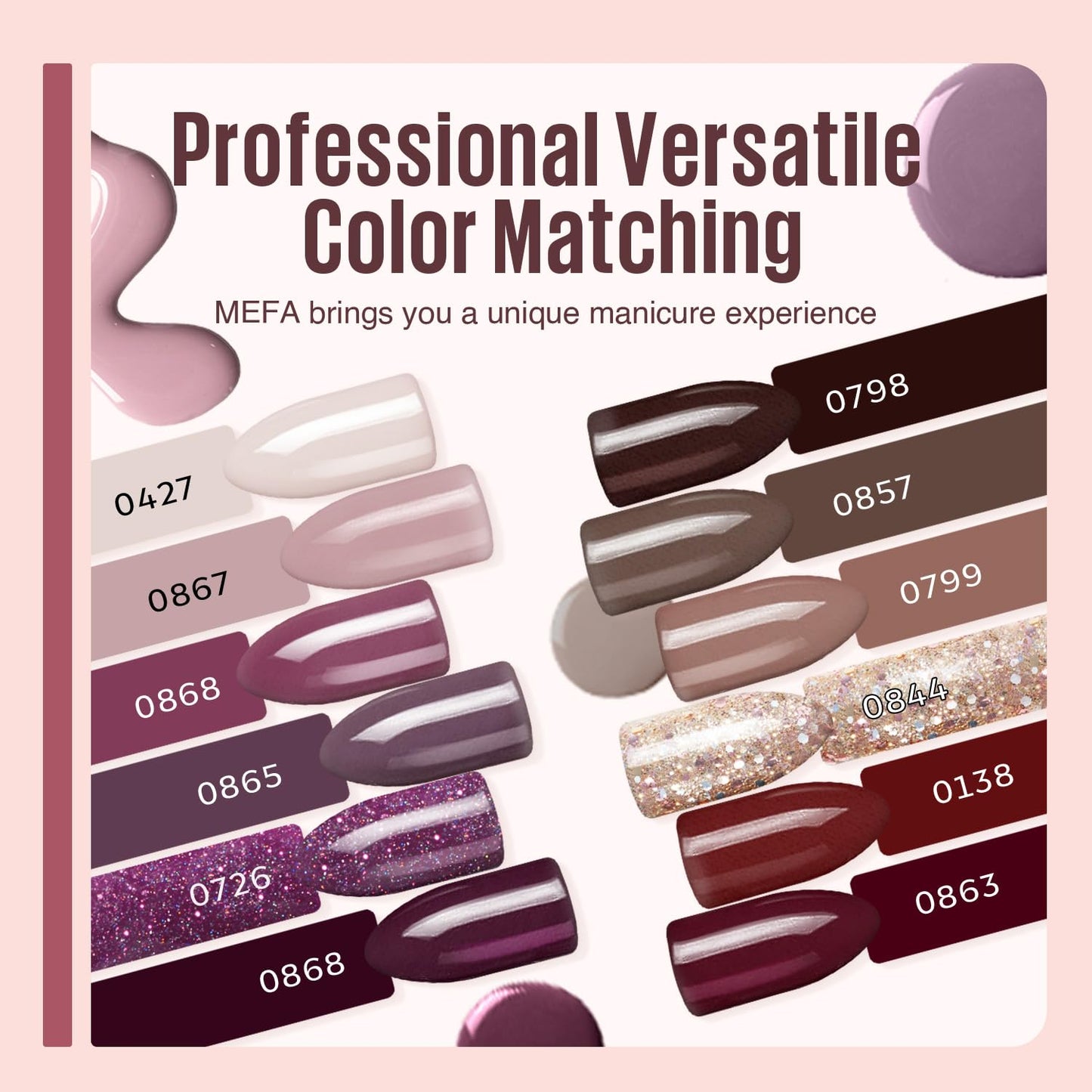 MEFA 19 Pcs Gel Nail Polish Kit with U V Light, 12 Colors Burgundy Red Polish Set Champagne Gold Glitter Nail Polish Soak Off Purple Manicure Tools Beginners Salon Nails Art DIY for Women