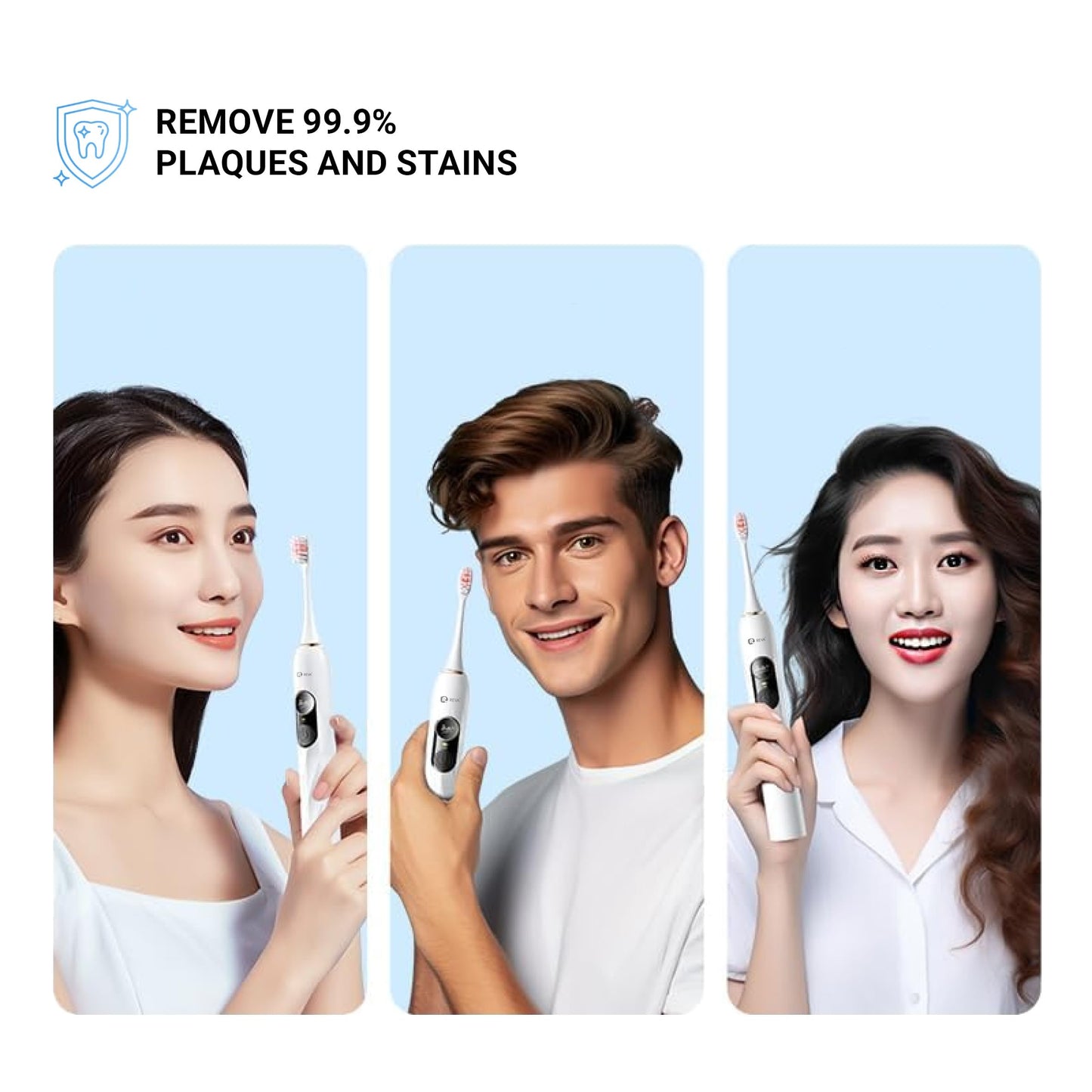 Reva V3 Sonic Electric Toothbrush for Adults, Dual Display, 5 Modes, 200-Day Battery, 4 Brush Heads, IPX7 Waterproof (White)