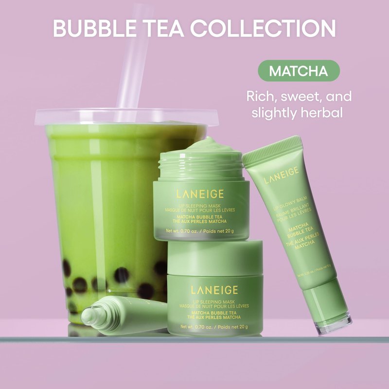 LANEIGE Lip Glowy Balm Matcha Bubble Tea: Nourishing Sheer-Tinted Balm for Daytime Lip Hydration