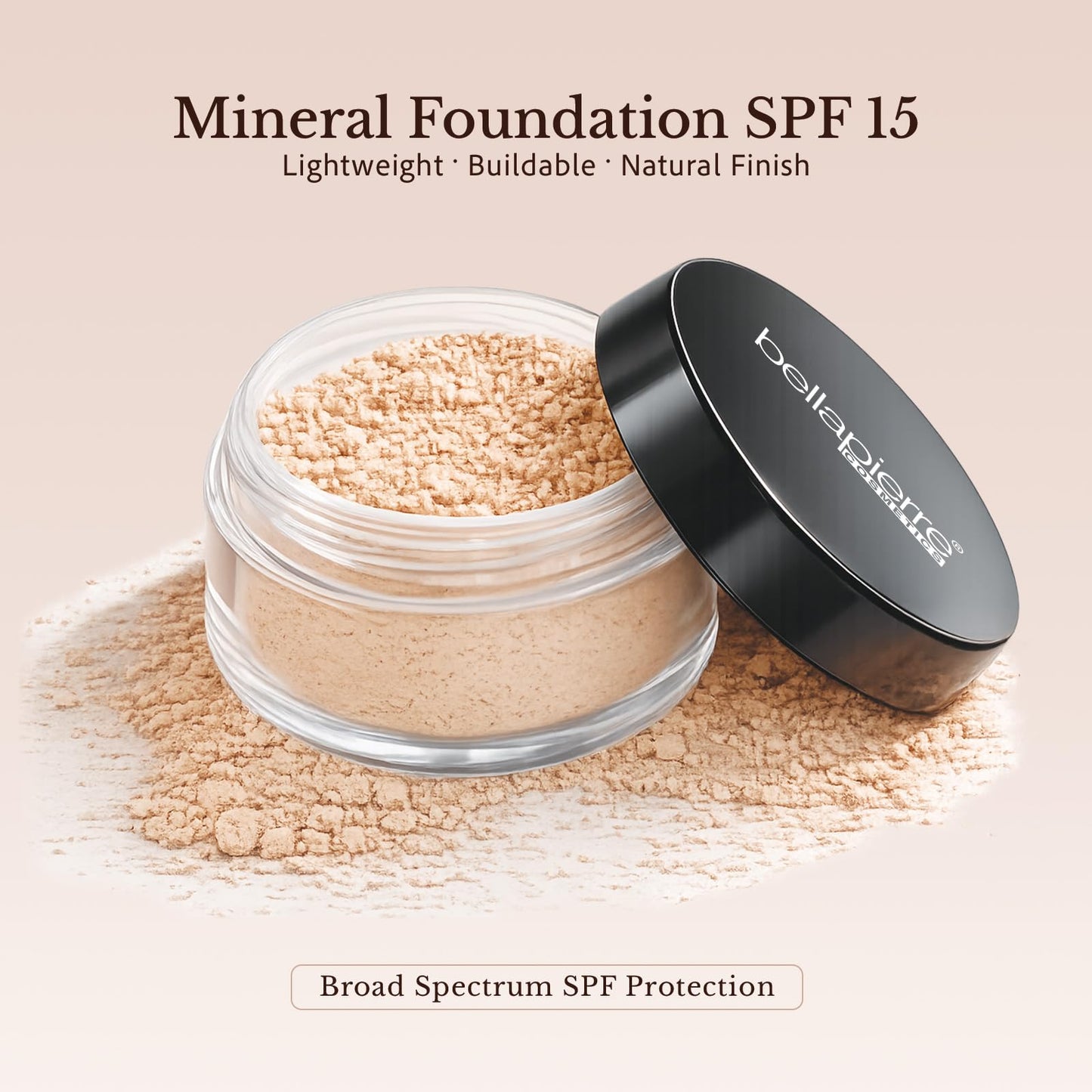 Bellapierre Mineral Foundation SPF 15 – Loose Powder Foundation, Full Coverage Mineral Makeup with Matte Finish – Vegan, Cruelty Free, Hypoallergenic, Oil & Talc Free – 0.32 oz