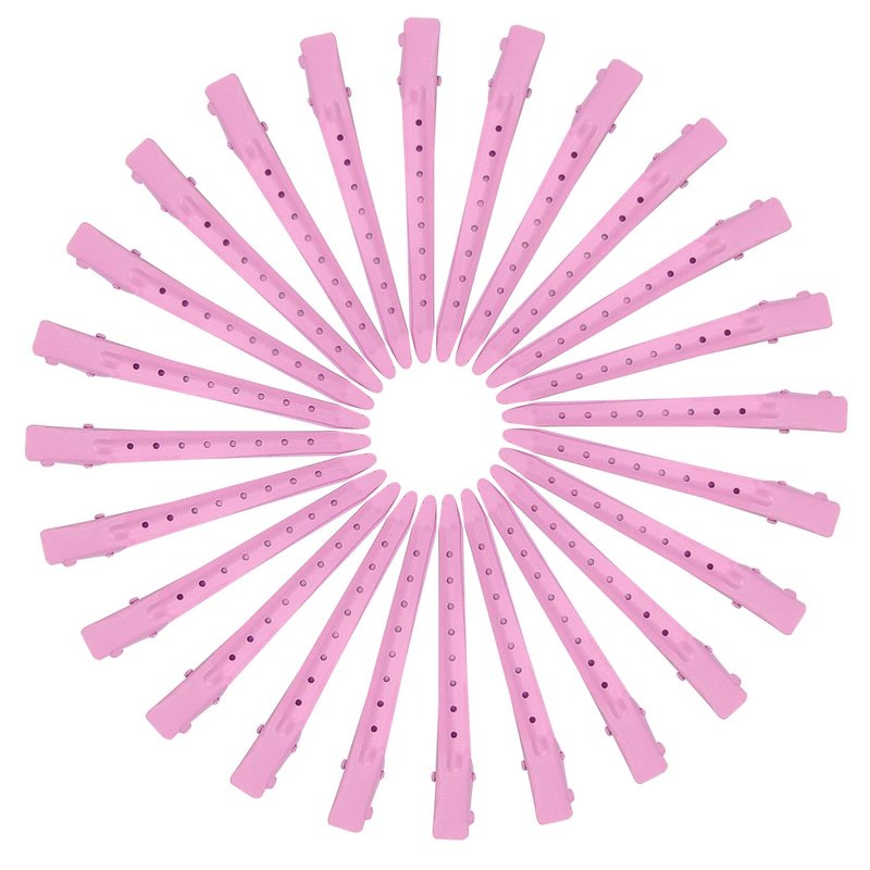24 Packs Duck Bill Clips, Bantoye 3.35 Inches Rustproof Metal Alligator Curl Clips with Holes for Hair Styling, Hair Coloring, Pink