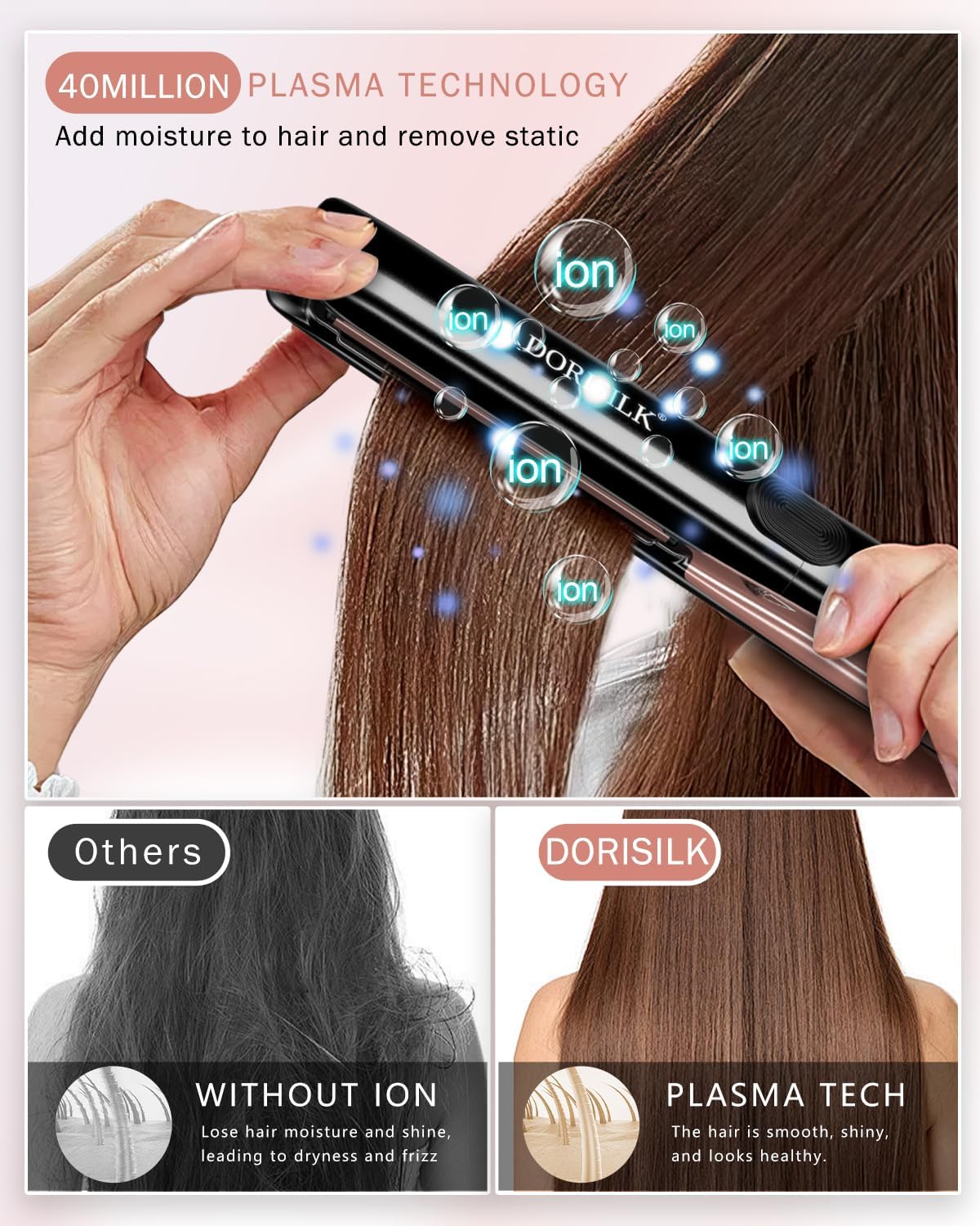 DORISILK 2-in-1 Hair Straightener & Curler - 500°F Fast Heating Ceramic Flat Iron | Travel Dual Voltage
