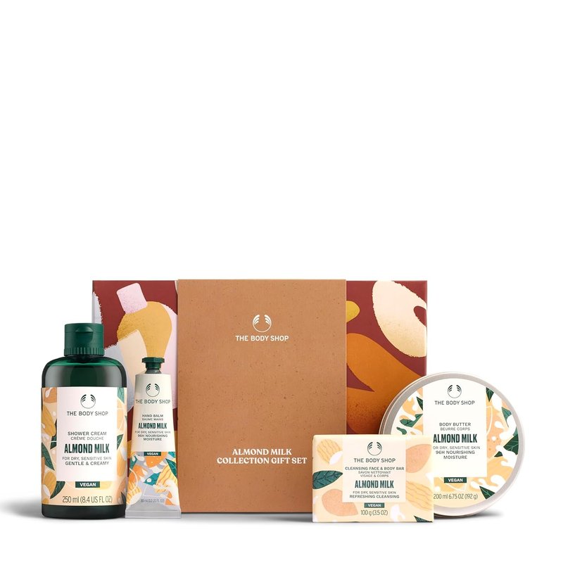 Almond Milk Gift Set | Vegan 4-Piece Bath Collection with Shower Cream, Body Butter, Soap & Hand Balm