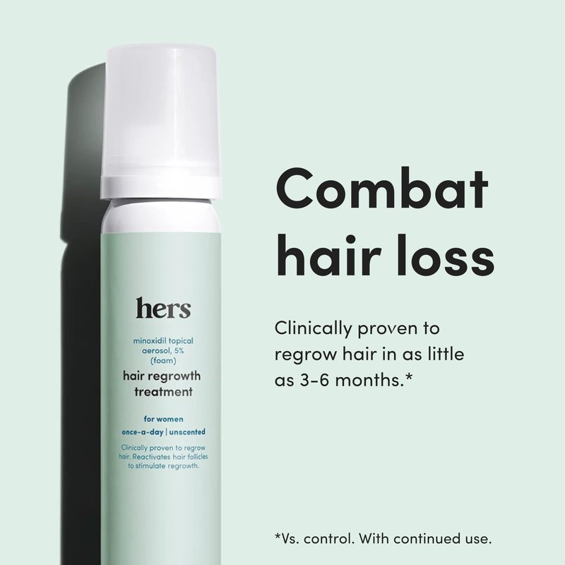 hers Topical Minoxidil Foam, 5% - Extra Strength Hair Growth Treatment for Women - Clinically Proven to Reduce Hair Loss in 3-6 Months - Unscented