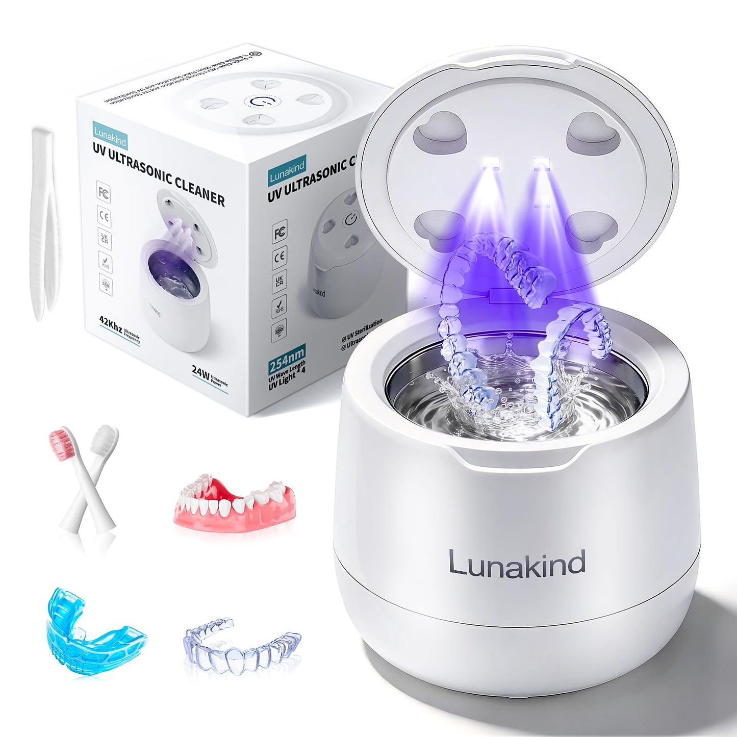Ultrasonic Retainer Cleaner,250ML Large Capacity Dental Cleaning Pod for Dentures,Retainers,Braces,Mouth Guards,Toothbrush, Aligner