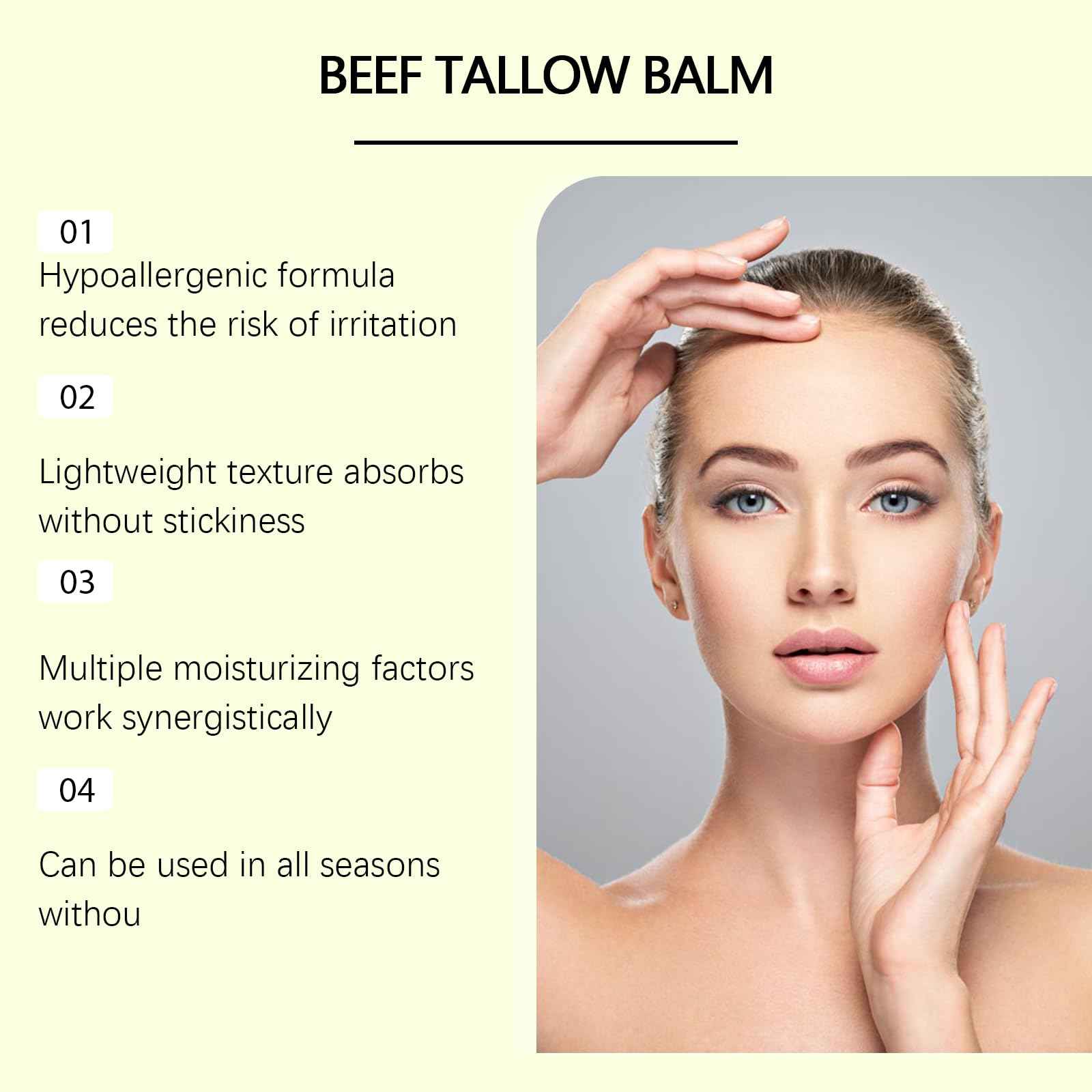 Beef Tallow for Skin Care - Tallow Honey Balm Face Cream | Whipped Body Butter for Dry Skin | Nourishing Face and Body Cream, 60g/2.12oz