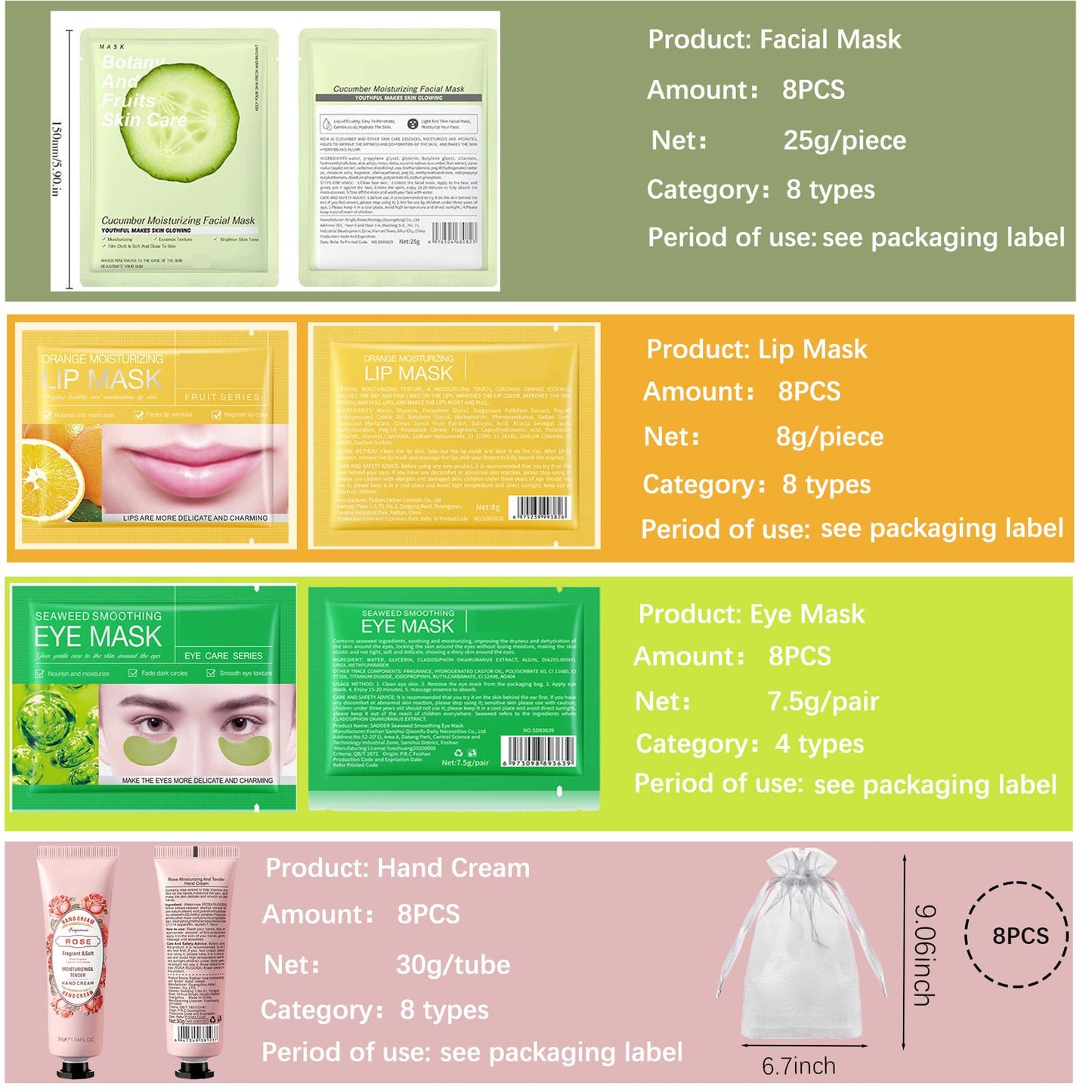 48 Pcs Spa Party Supplies for Girls,Spa Party Favors, Facial Masks,Under Eye Patches,Hand Cream, Lip mask,Headband,Sleepover Party Baby Shower Favors,Spa Day Kit Pool Party Birthday Gifts for Women