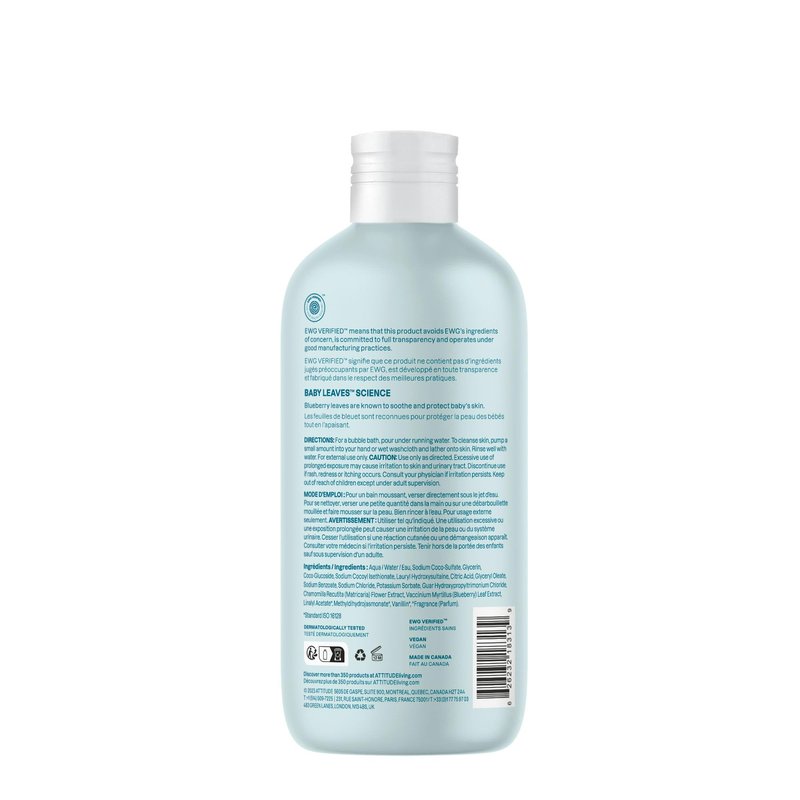 ATTITUDE Bubble Body Wash for Baby, EWG Verified, Dermatologically Tested, Plant and Mineral-Based, Vegan, Good Night, 16 Fl Oz